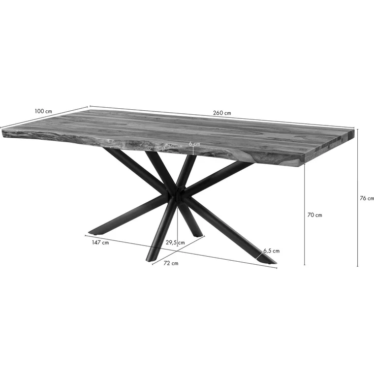 Baumtisch Sheesham 260x100x76 grau gebeizt / Kreuzgestell anthrazit matt FREEFORM 5 – Bild 5