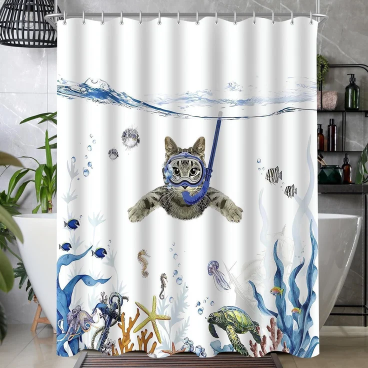 Duschvorhang 180x200cm Katzenschwimme Antischimmel Textil Wasserabweisend – Bild 1