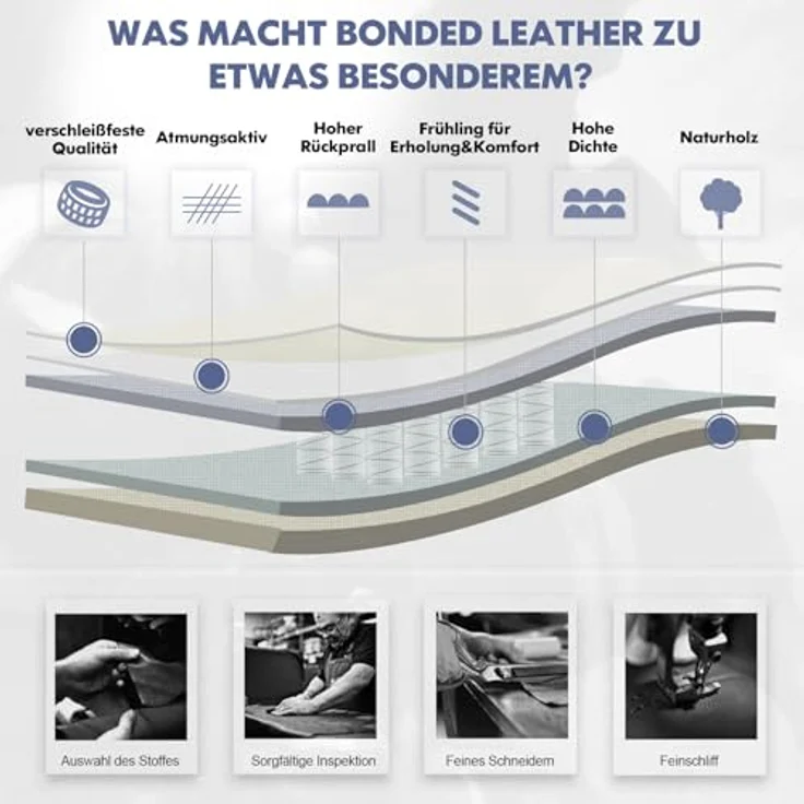 COLAMY Bürostuhl Ergonomisch, Chefsessel mit Hoher Rückenlehne, Schreibtischstuhl Lederstuhl mit Gepolsterten Klapparmlehnen, Verstellbarer Neigungsverschluss, Drehstuhl für Erwachsene, Elfenbein – Bild 7