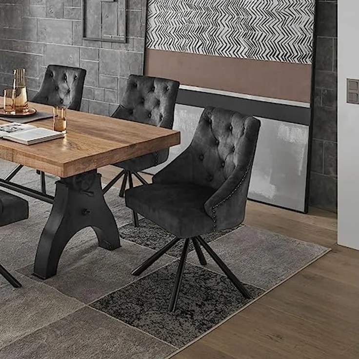 Johanna Esszimmerstühle 2er Set mit schwarzem Metallgestell, Aubergine - Bequeme Samt Stühle für Esszimmer & Wohnzimmer - 54 x 91 x 62 cm (B/H/T) – Bild 2