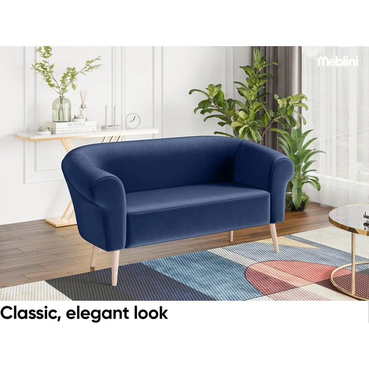MEBLINI Mini Sofa Set 3-2 für Wohnzimmer - Mini Lounge für fünf Personen - Küchensofa - Sofa Klein - Sitzgarnitur - Polstergarnitur - Sofagarnituren - EMILIA - 3+2 - Blau Samt – Bild 3