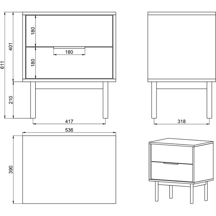 Selsey 'Viviaro' Nachttisch mit 2 Schubladen, weiß, ca. 61 x 54 x 39 cm – Bild 4