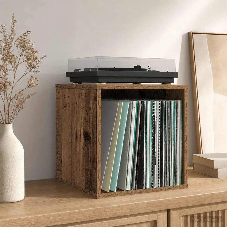 vidaXL Vinyl Album Box Altholz 37 x 36,5 x 38 cm Holzwerkstoff 8012854 – Bild 1