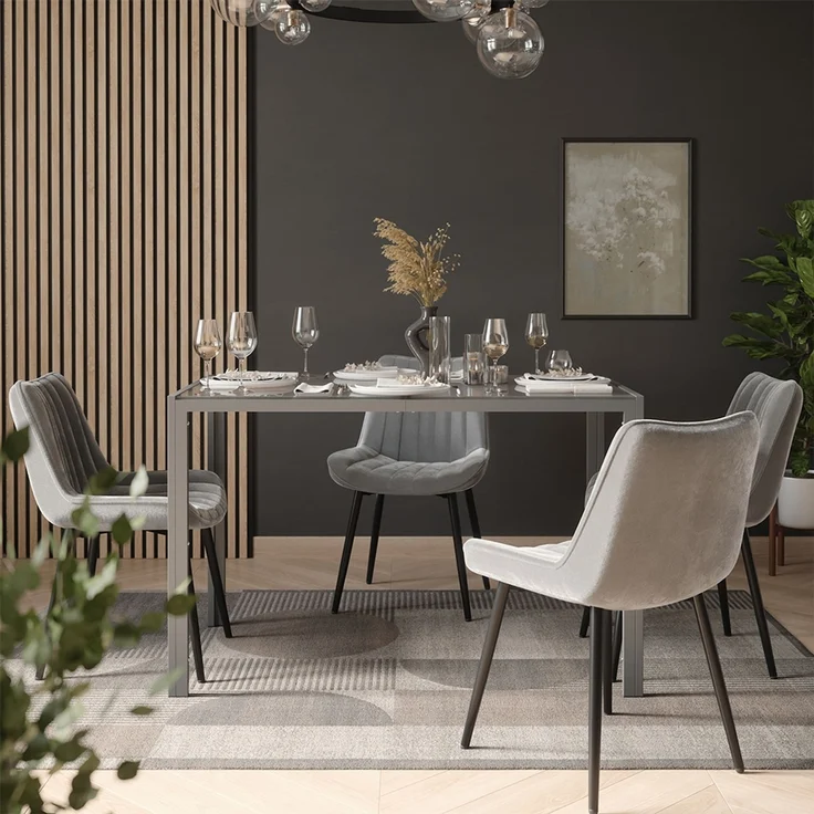Esstisch Set Grand Grau 120 x 70 cm mit 4 Stühlen (Grau) Vicco – Bild 6