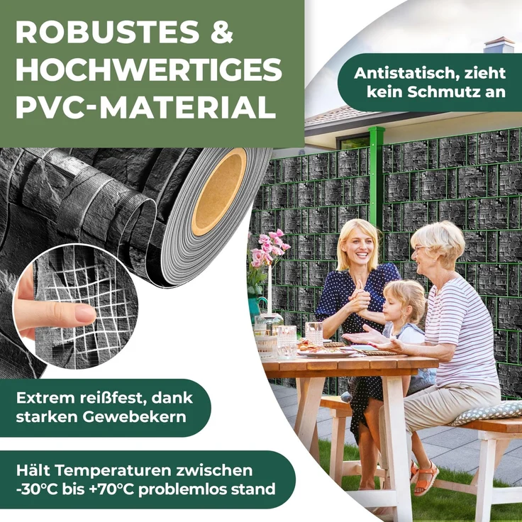 KESSER® PVC Sichtschutzstreifen Sichtschutz Rolle Doppelstabmatten Zaun Blickdicht | Wetterfest und Windschutz | Zaunfolie Sichtschutz Garten Gartenzaun 35 m, Schiefer - Anthrazit – Bild 4