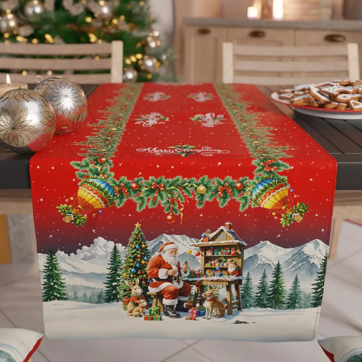 PETTI Artigiani Italiani - Weihnachtstischläufer, Küchenläufer 140x40 cm, Eleganter Weihnachtsmanndorf-Tischläufer, 100% Made in Italy