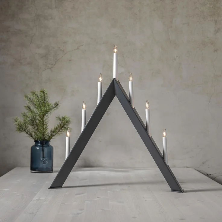 Großer Lichterbogen -Arrow', schlicht, 7 x E10 Kerzen, Holz, Netzbetrieb, dunkles Grau, H 64,5cm, B 60cm – Bild 2