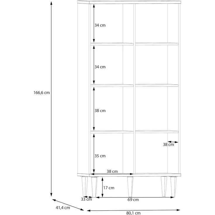 Forte CALASETTA Vitrine 80, Boho-Vitrinenschrank mit Rattangeflecht, 2-türig, Holzwerkstoff, Elegancia Eiche | Technorattan, 80,1 cm breit x 166,6 cm hoch x 41,4 cm tief – Bild 8