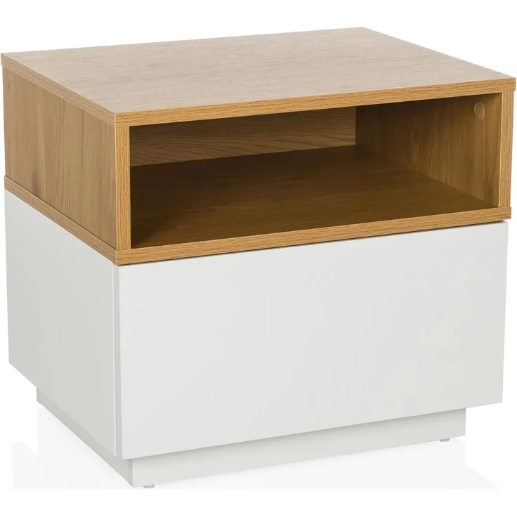 hjh LIVING Nachttisch mit Schublade MELMO Beistelltisch mit offener Ablage, Nachtschrank Kommode klein, Weiß/Eiche
