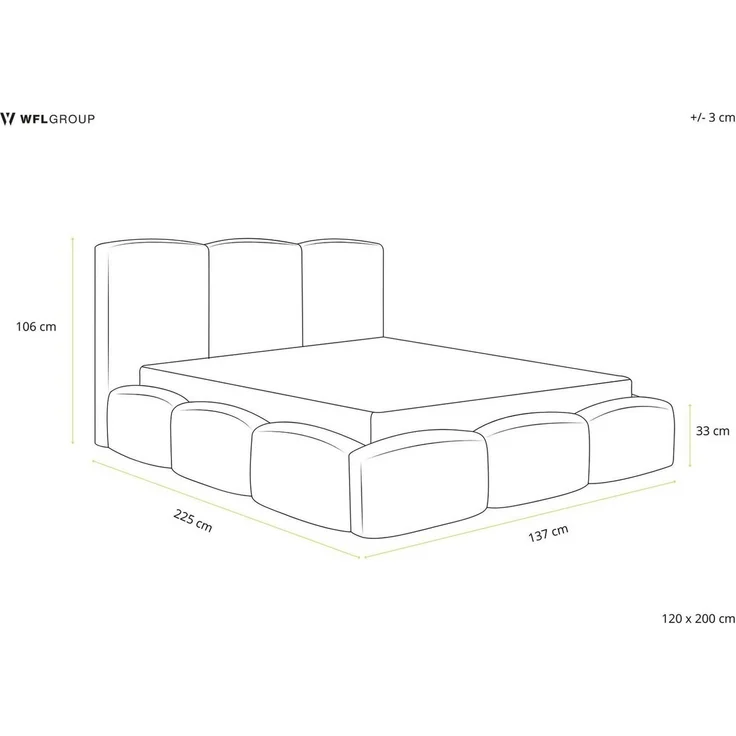WFL GROUP Polsterbett Harmony (erhältlich in 5 Größen 120x200, 140x200, 160x200, 180x200, 200x200 cm), Doppelbett mit Stauraum, hohem Kopfteil, boucle oder samt Stoff – Bild 2