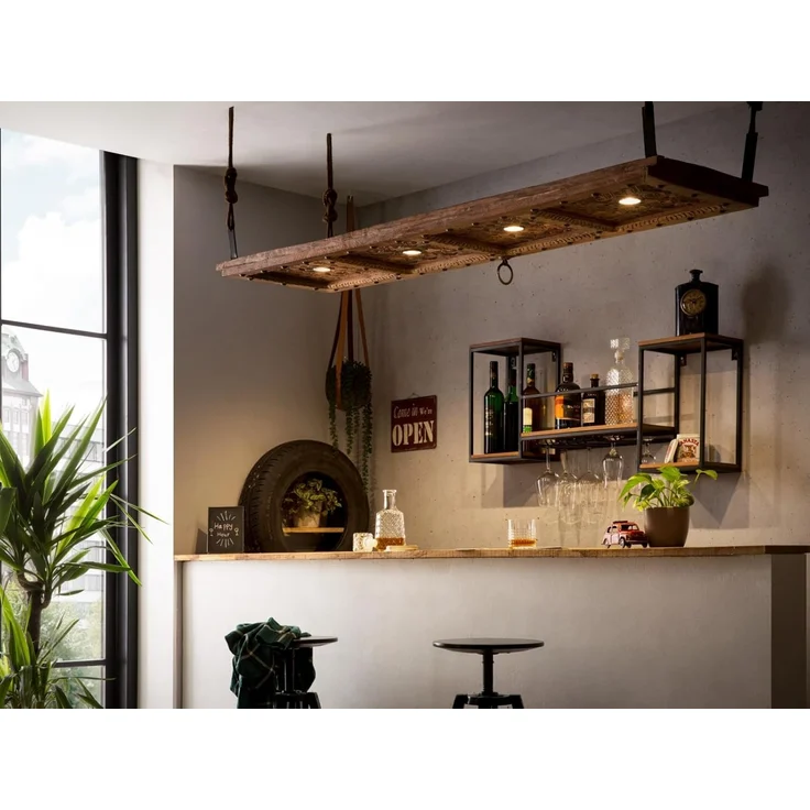 Wandregal Holz Metall 100x41x20 cm massivum Aro Industrial-Design Barregal Wandboard mit Glashalter Küchenregal Hausbar Barmöbel – Bild 9