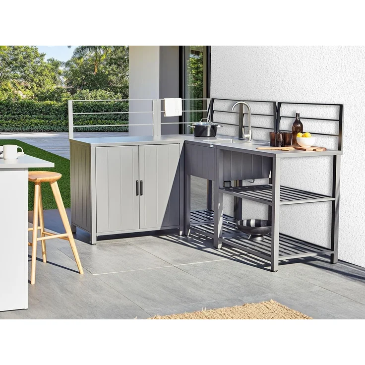 Outdoor-Küche 4er Set mit Spüle VIGGIANO Metall Grau – Bild 2