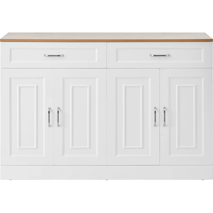 Merax Sideboard mit Regalen, Sideboard mit Rebounder, natürliche Holzmaserung, Holz und Weiß – Bild 10