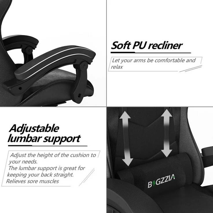 BIGZZIA Gaming-Stuhl Bürostuhl Ergonomisch mit Lendenkissen + Kopfstütze, Ergonomischer Bürostuhl höhenverstellbar – Bild 3