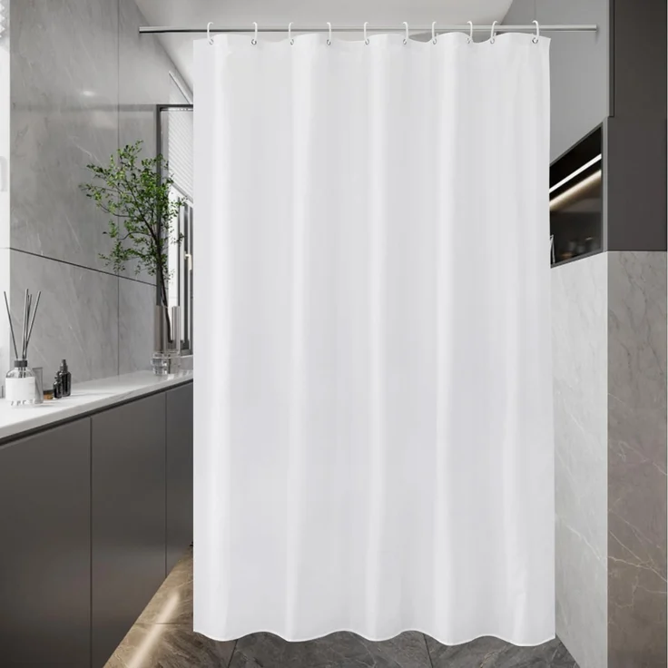 Duschvorhang 150x180 Weiß Textil Polyester Anti-Schimmel Wasserdicht mit 10 – Bild 1