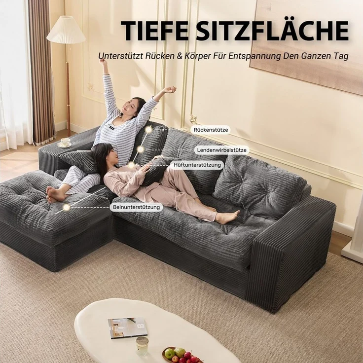 LITBIRD Ecksofa 3-Sitzer Sofa mit Marshmallow-Softpolster & Modulares Recamiere Sofa, 1 Teile, Cordstoff Schlafsofa & Relaxsofa, Wohnzimmer Sofa – Bild 4