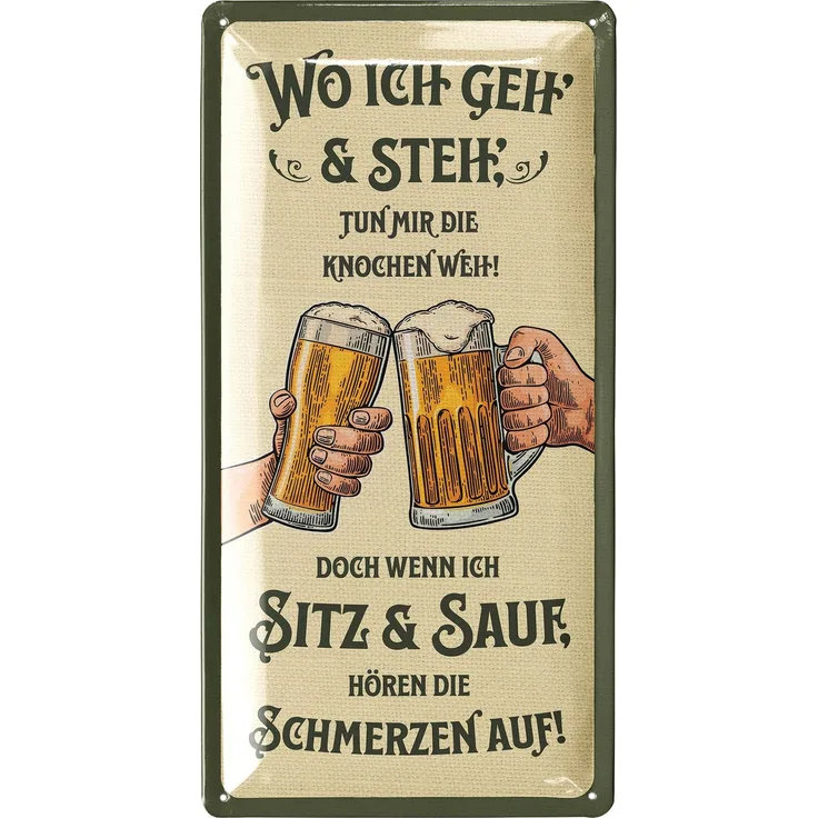LANOLU Blechschild Ich geh & steh - 17x34cm – Metall – Beige – 17109