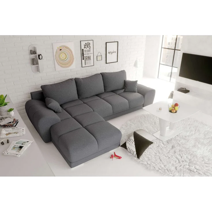 99rooms Antalya Ecksofa Strukturstoff NEVE Anthrazit Links mit Schlaffunktion – Bild 2