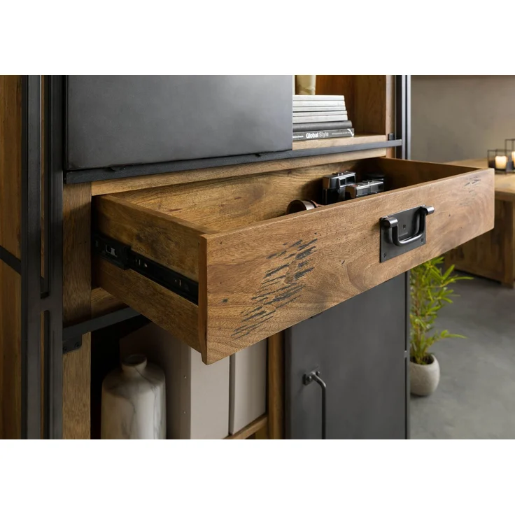 Schrank Mango / Altholz 105x45x195 natur / grau lackiert / Metall grau BLACKBURN LUX #405 – Bild 4