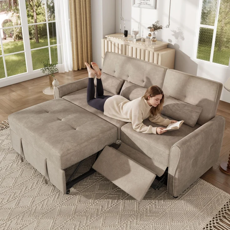 EINHOM 3-Sitzer Schlafsofa Ausziehbar – 3-in-1 Sofabett aus Chenille-Stoff, ausziehbare Liegefläche, 3-fach verstellbare Rückenlehne (90°, 145°, 180°) & Schlaffunktion – Bild 3