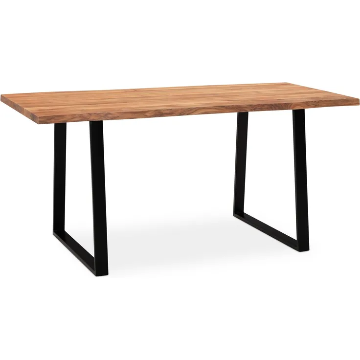 Esszimmertisch 180x90x76cm Akazie Massivholz Metall Baumkante Trapezbeine Schwarz