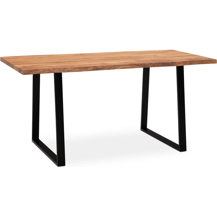 Esszimmertisch 180x90x76cm Akazie Massivholz Metall Baumkante Trapezbeine Schwarz – Bild 1