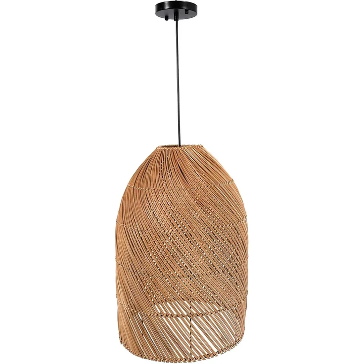 VIVANNO Hängeleuchte Rattan ESSENCE Rund - Beige Geflochten, ohne Leuchtmittel, 25x55 cm – Bild 1