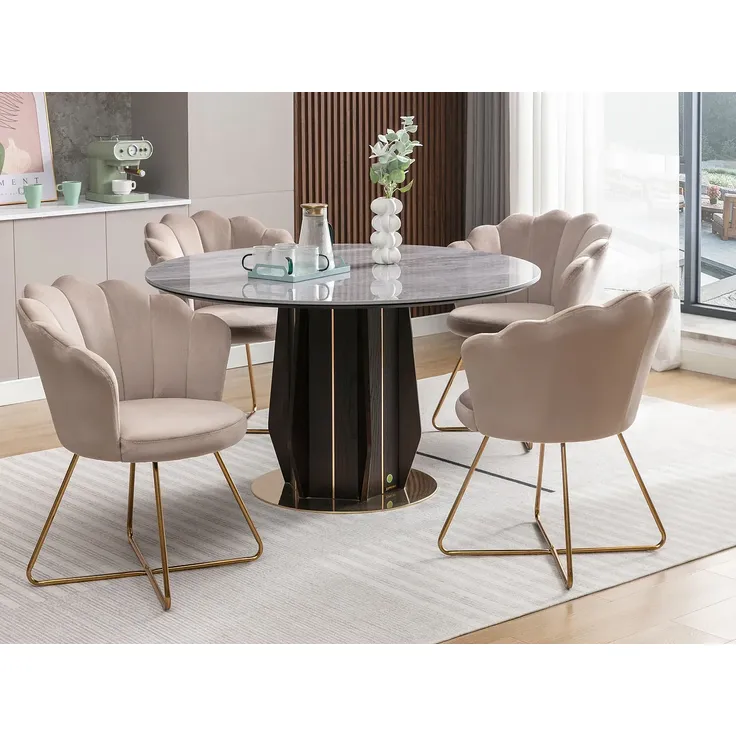 Vente-unique - FIORI Stuhl SamtStoff Beige - B 64 cm x H 85,5 cm x L 69 cm
