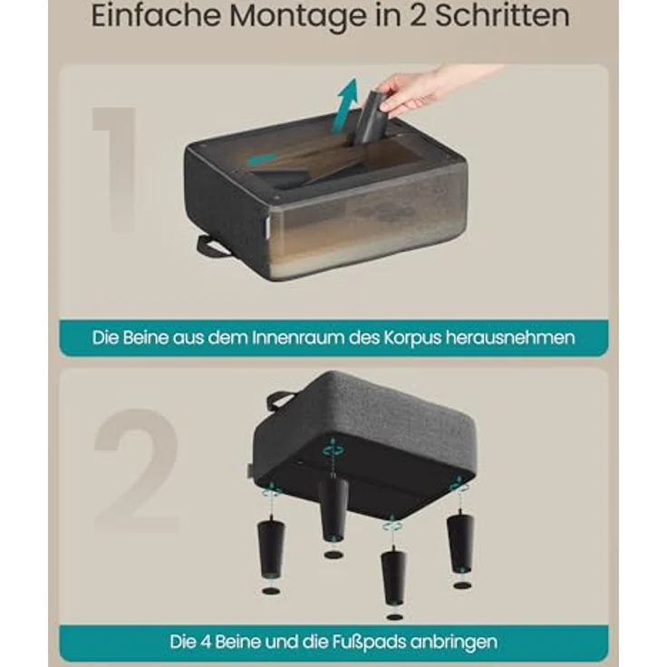 SONGMICS Fußhocker, Fleece, Hocker klein, Dicke Polsterung, bis 150 kg belastbar, für Wohnzimmer Schlafzimmer Eingangsbereich, schiefergrau-tintenschwarz LOM503GN01 – Bild 6