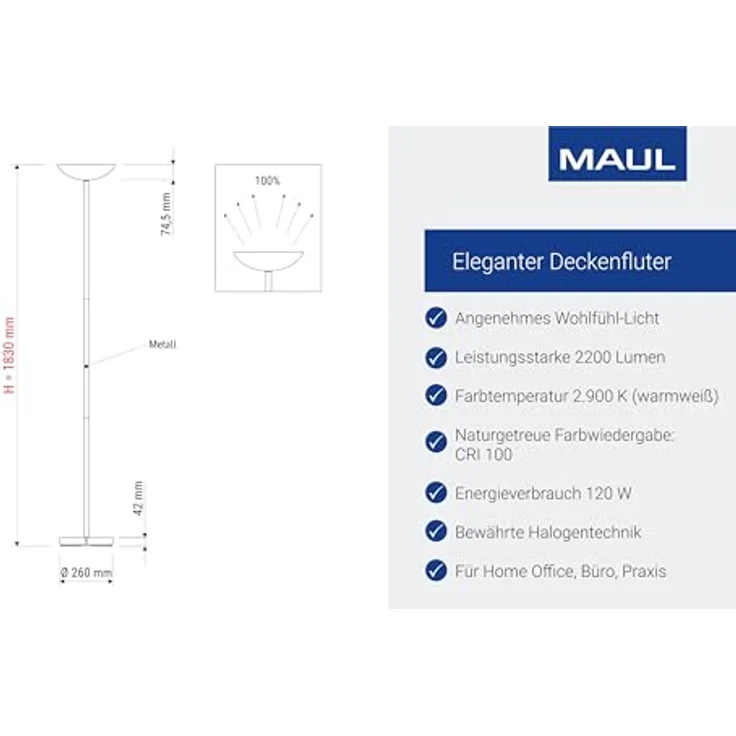 MAUL Halogen-Deckenfluter MAULsky, dimmbar, silber – Bild 4