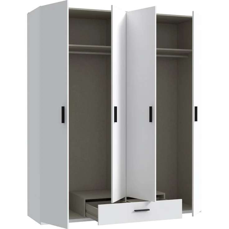 Forte TRAWEN Kleiderschrank 170 180, moderner Kleiderschrank, 4-türig, Schublade, Schlafzimmerschrank, Holzwerkstoff, Weiß, 177,5 cm breit x 210,5 cm hoch x 54,2 cm tief – Bild 5