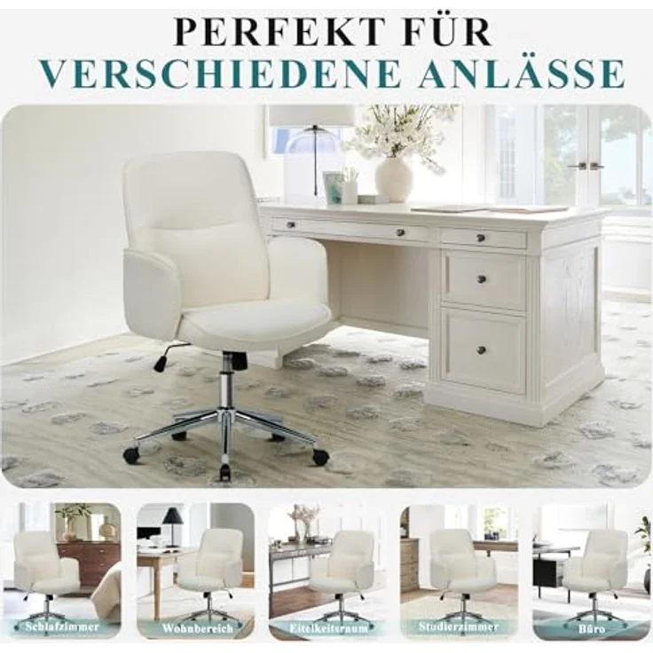 COLAMY High Back Shell-förmigen Bürostuhl, Moderne ergonomische Home Computer Schreibtischstuhl mit Einstellbarer Höhe, Swivel Rolling Lounge Task Chair für Erwachsene Arbeiten/entspannen, Beige – Bild 8