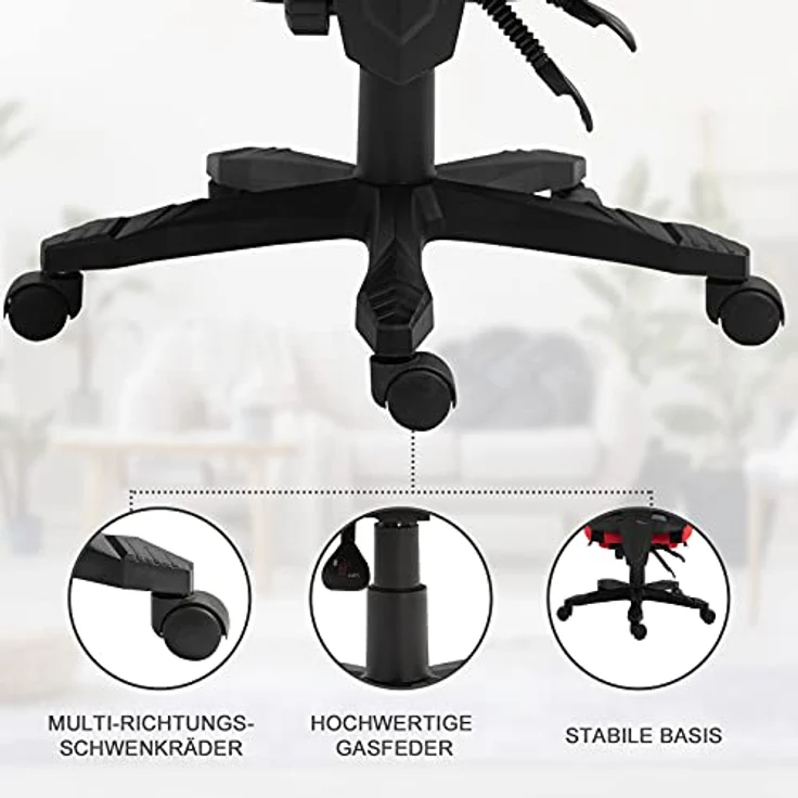 Vinsetto Bürostuhl mit Fußstütze, Höhenverstellbar, Ergonomisches Design, Rot & Schwarz – Bild 5