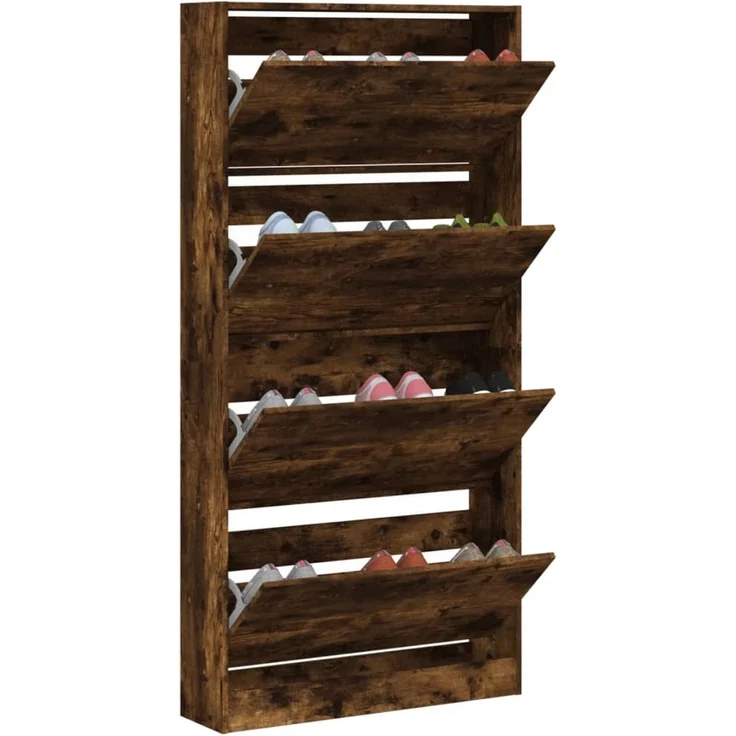 vidaXL Schuhschrank mit 4 Klappen Räuchereiche 80x21x163,5 cm 3214368 – Bild 3