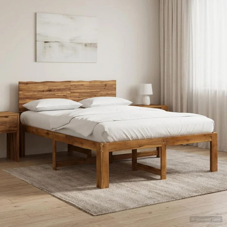 vidaXL Doppelbettgestell mit Kopfteil ROSTOCK Natur 140 x 190 cm 3405444 – Bild 1