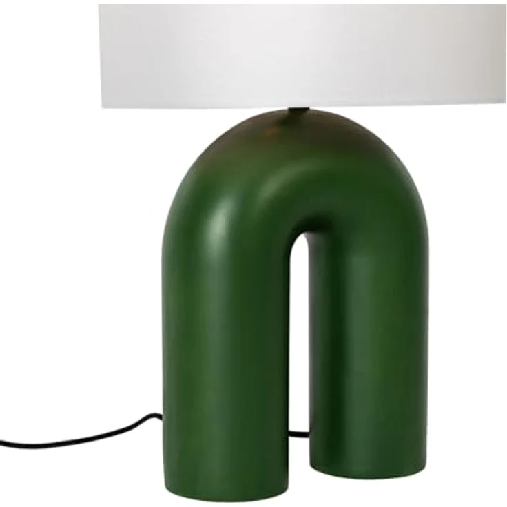 QAZQA Lotti, Skandinavische Tischleuchte in Grün mit weißem Leinen-Schirm, dimmbar, E27 Fassung, 59 cm hoch – Bild 5