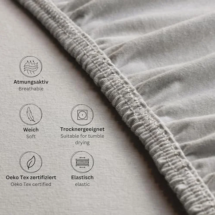 Esprit Spannbettlaken PREMIUM Spannbettlaken, 95% Baumwolle, 5% Elasthan, Gummizug: rundum, (2 Stück), 100 x 200 cm - 2er Set in Grau – Bild 9