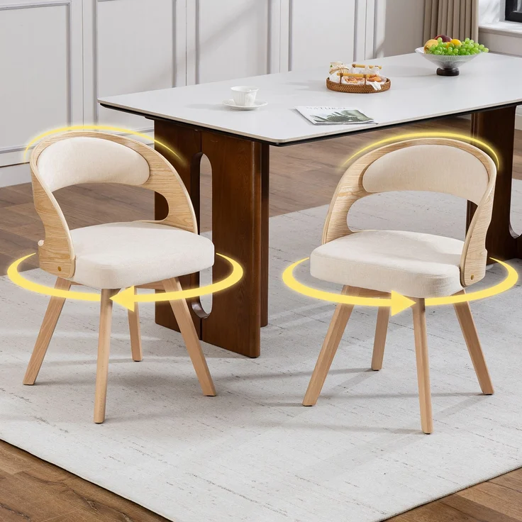 LVHOM Esszimmerstuhl 360° drehbar, 2er Set, Polsterstuhl aus Leinen und Massivholz, Küchenstuhl gepolstert, ergonomischer Schalenstuhl mit Armlehne, bis 150 kg – Bild 1