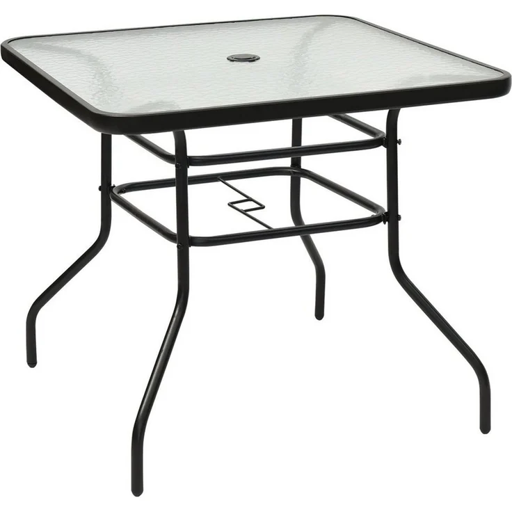 COSTWAY Bistrotisch Gartentisch mit Schirmloch und Glasplatte für den Innen- und Aussenbereich, Schwarz, 80 x 80 x 71 cm – Bild 1