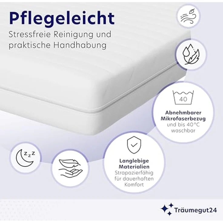Träumegut24 AquaFlex 7-Zonen Matratze 120x200 cm | H3&H4 | Ergonomische Kaltschaummatratze | Hypoallergen & Antibakteriell | Bezug abnehmbar & waschbar | Oeko-TEX® | (19cm, 120 x 200 cm) – Bild 4