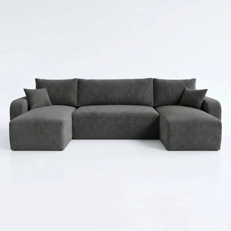 Wohnero24 Habana U Ecksofa 325x153 cm mit Schlaffunktion 281x133 cm – Große Wohnlandschaft U-Form – Sofa U mit Bettkasten – Cord Dunkelgrau Couch XXL – Familien Sofa Modern – Bild 2