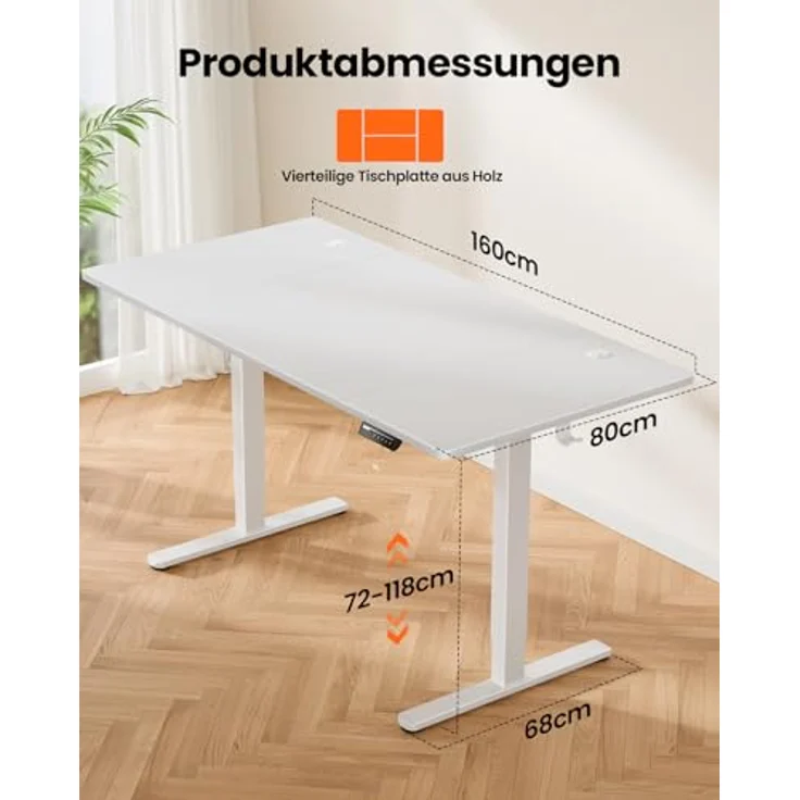 ErGear Elektrisch Höhenverstellbarer Schreibtisch 160x80 cm, Schreibtisch Höhenverstellbar mit 4 Memory-Funktion, Gaming Tisch mit Vierteilige Tischplatte – Bild 7