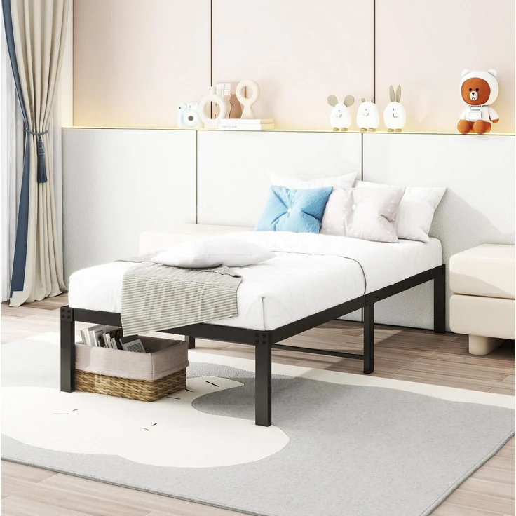 CHICFURN Metallbett 90x200 cm aus Metall mit 31 cm Stauraum und geräuschdämpfenden Kappen Schwarz – Bild 5