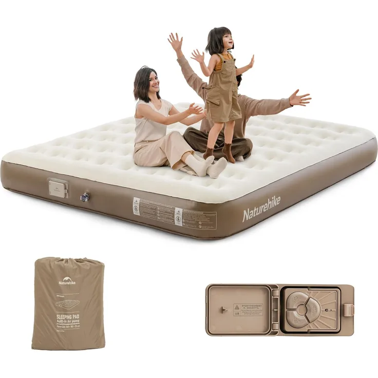 Naturehike Luftbett 3 Personen mit integrierter Pumpe, 200 x 180 x 25 cm – Aufblasbare Matratze für Camping & Gästebett, Selbstaufblasend, Tragbar & Langzeitstabil, Ideal für Zuhause und Reisen