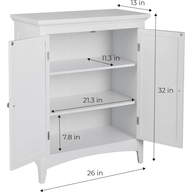 Versanora ELG-585 Badezimmer-Fußboden-Kabinett, MDF, Weiß, 66.04 x 33.02 x 81.28 cm – Bild 5