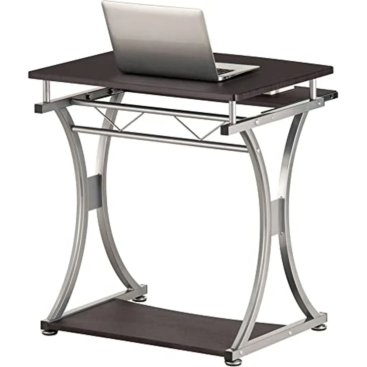 BAKAJI Schreibtisch mit ausziehbarem Tastaturständer und Ablage für den Arbeitsplatz, Computer, aus Metall und MDF-Holz, Einrichtung, Zuhause, Büro, Kinderzimmer, modernes Design, kompakt, Farbe Braun – Bild 3