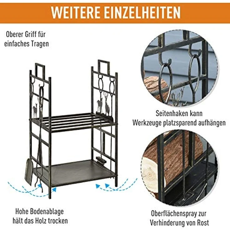 Outsunny Kaminholzregal Kaminholzständer mit Kaminbesteck – Bild 3