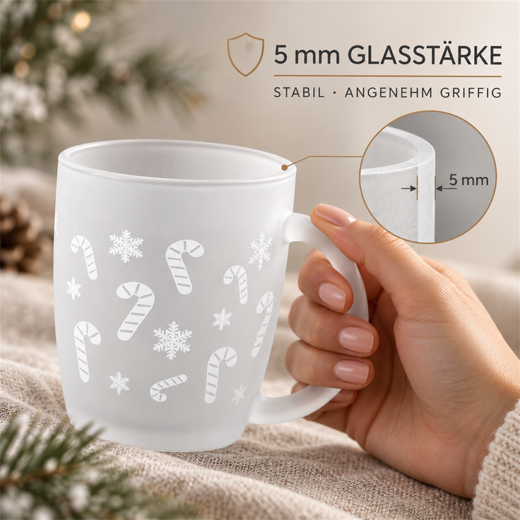 12x Weihnachts-Glastasse Frosted, ca. 300 ml, Weihnachtstasse mit verschiedenen festlichen Motiven, Weihnachtsbecher – Bild 5
