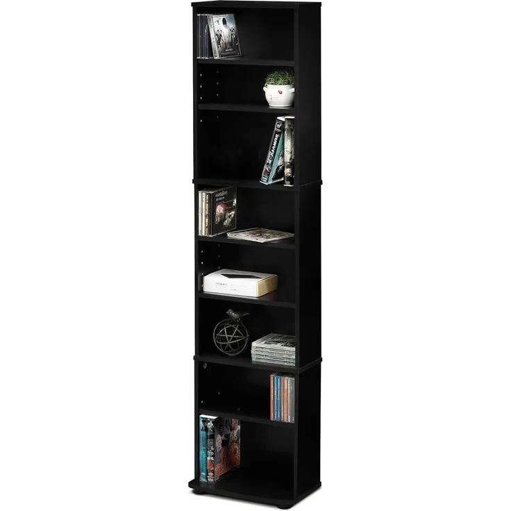 Furinno Platzsparender Multimedia-Turm mit 8 Fächern, Espresso, 14.61 x 32.39 x 137.41 cm
