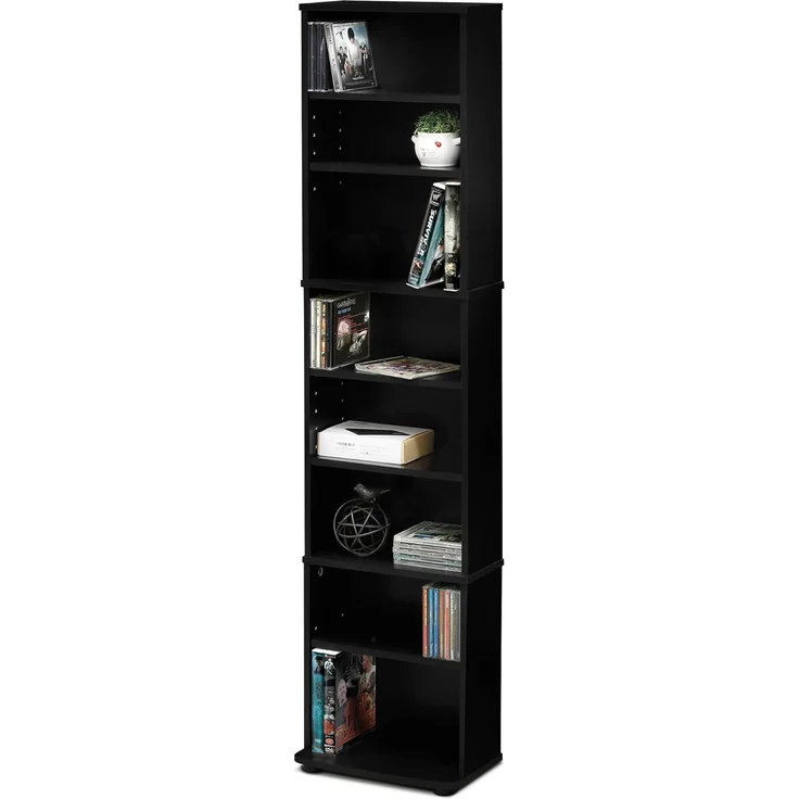 Furinno Platzsparender Multimedia-Turm mit 8 Fächern, Espresso, 14.61 x 32.39 x 137.41 cm
